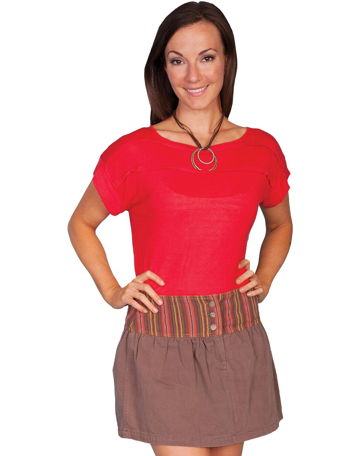 Image #1 - Scully Women's Striped Skirt, Brown, hi-res