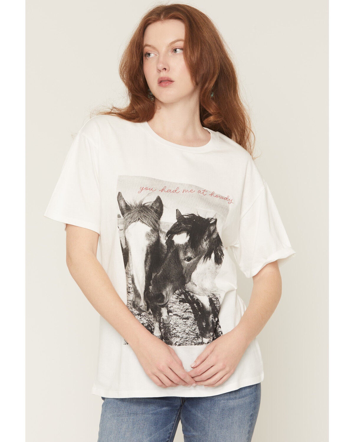 Image #1 - White Crow Women's Horse Howdy Short Sleeve Graphic Tee, Cream, hi-res