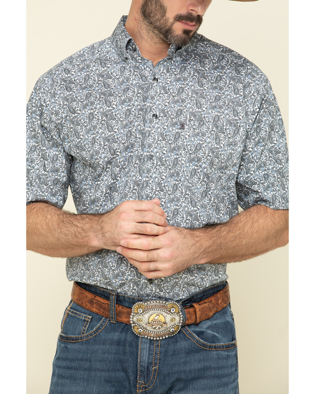 Image #4 - Tuf Cooper Men's Competition White Stretch Paisley Print Short Sleeve Western Shirt, , hi-res