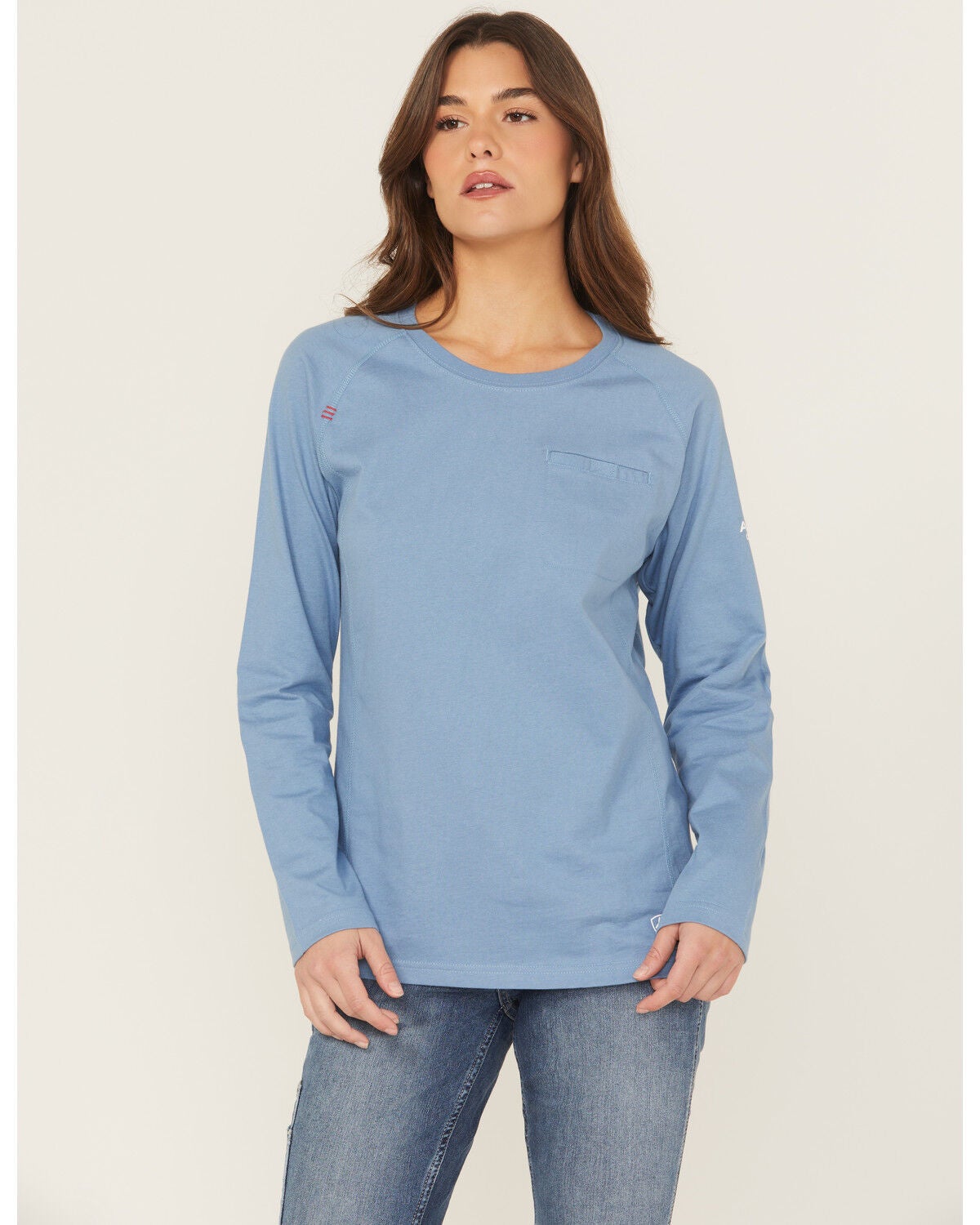 Ariat Women's FR Air Crew Long Sleeve Work Tee, Blue, hi-res