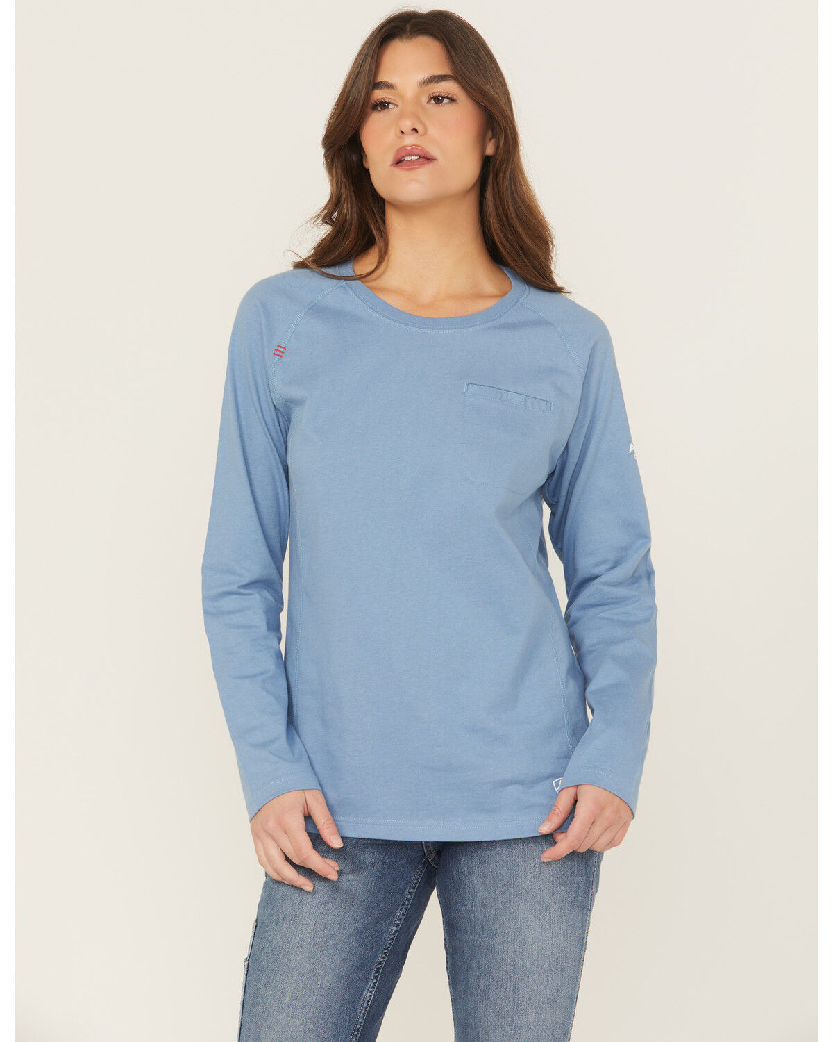 Image #1 - Ariat Women's FR Air Crew Long Sleeve Work Tee, Blue, hi-res