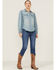 Panhandle Women's Denim Dolman Sleeve Snap Shirt , Blue, hi-res