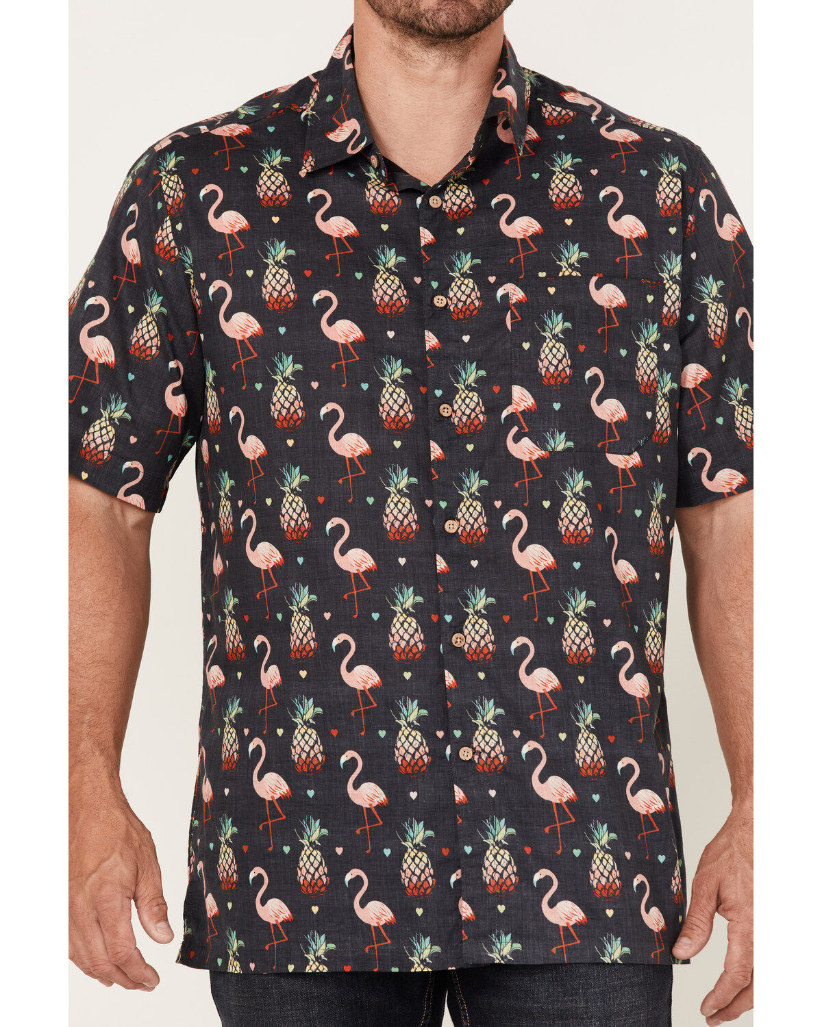 Image #3 - Scully Men's Pineapples & Flamingos Allover Print Short Sleeve Button Down Western Shirt, , hi-res