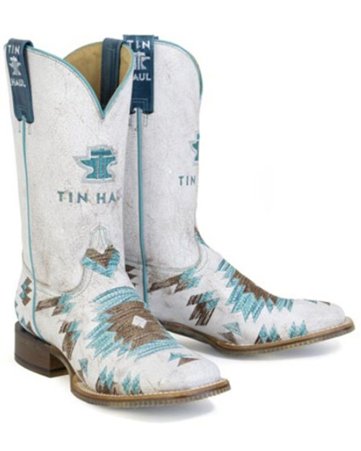 Image #1 - Tin Haul Women's Twisted Southwestern Print Western Boots - Broad Square Toe, White, hi-res