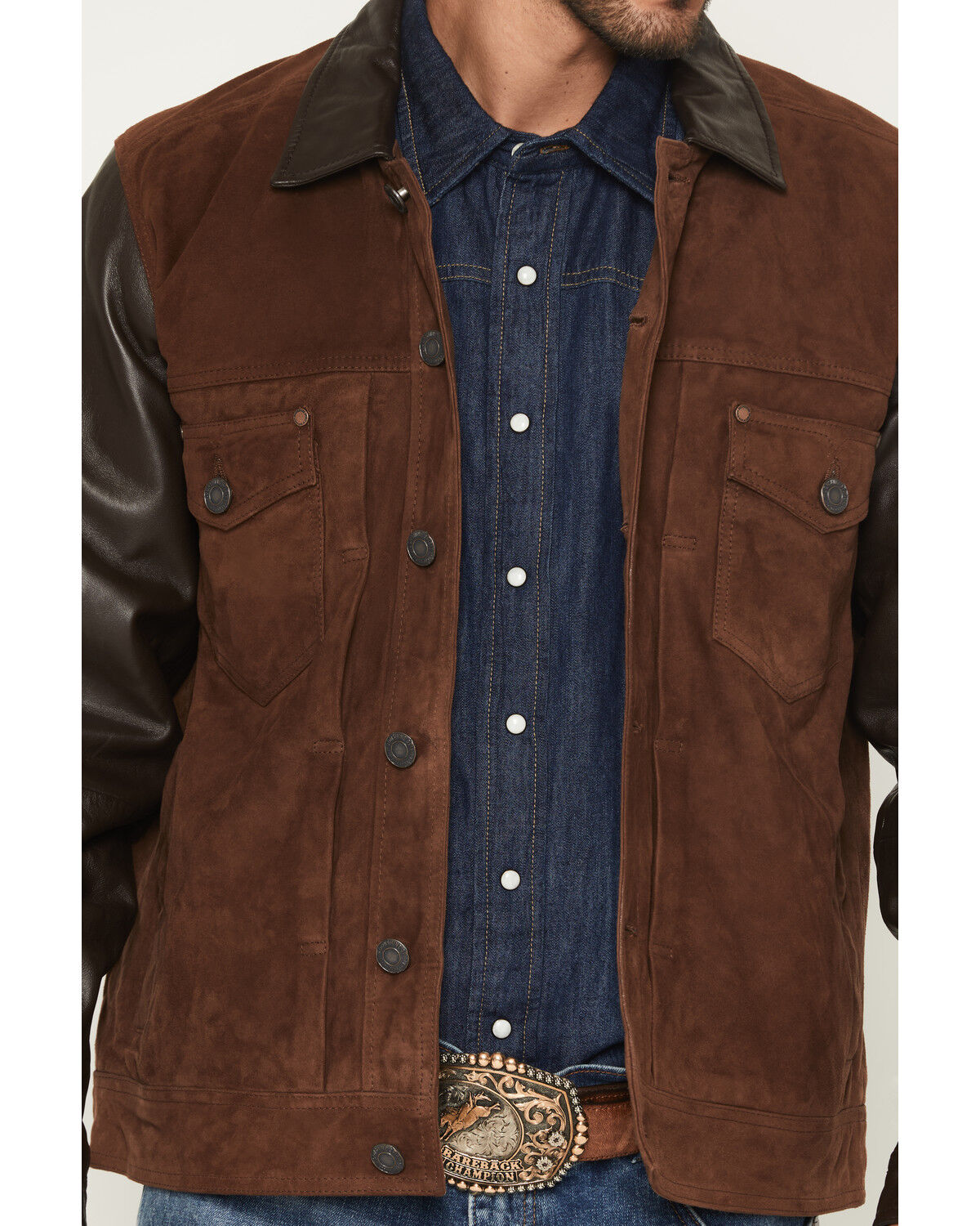 Image #3 - Moonshine Spirit Men's Brody Color Block Leather Button-Down Jacket, Rust Copper, hi-res