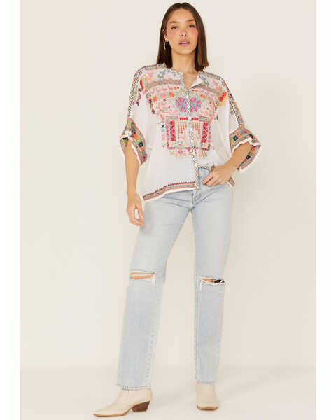 Image #2 - Johnny Was Women's Xylia Embroidered Wildlife & Floral Short Sleeve Blouse, White, hi-res