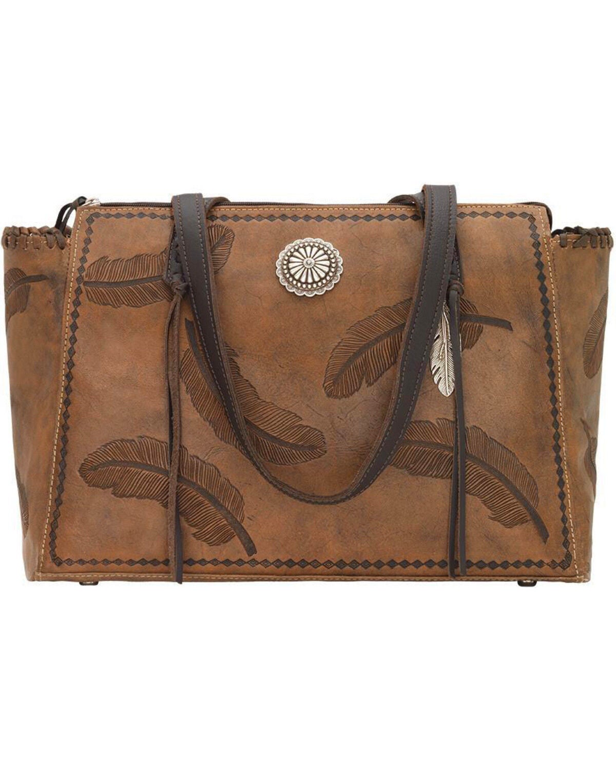 American West Women's Brown Sacred Bird Concealed Carry Tote, Distressed Brown, hi-res