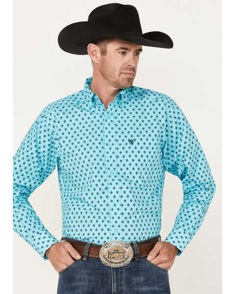 Ariat Men's Manuel Geo Print Long Sleeve Western Shirt , Turquoise, hi-res