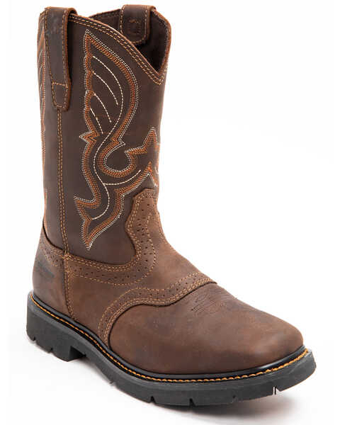 Cody James Men's Mustang Saddle Waterproof Western Work Boots - Soft Toe, Dark Brown, hi-res