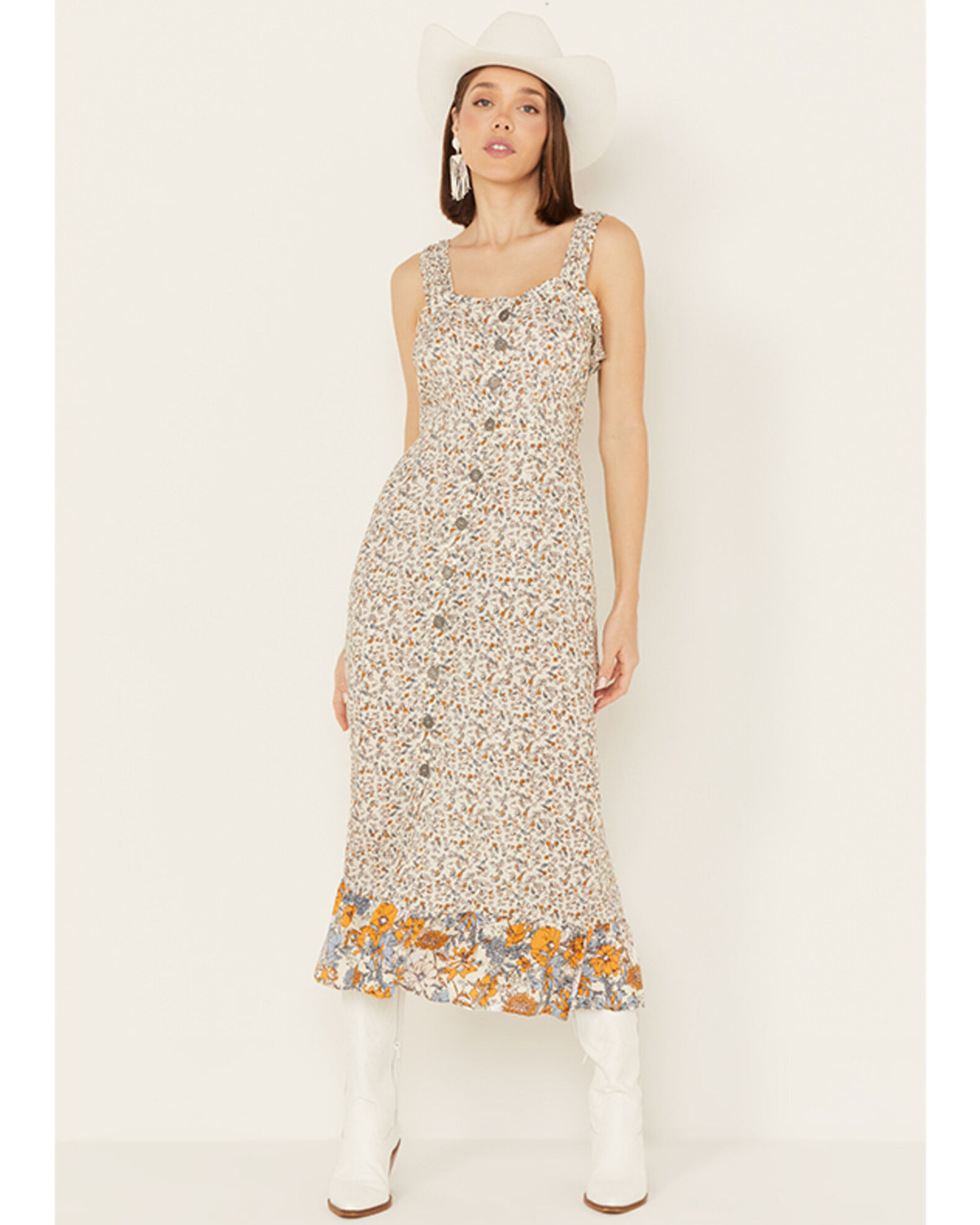 Cotton & Rye Women's Floral Sleeveless Button Down Midi Dress