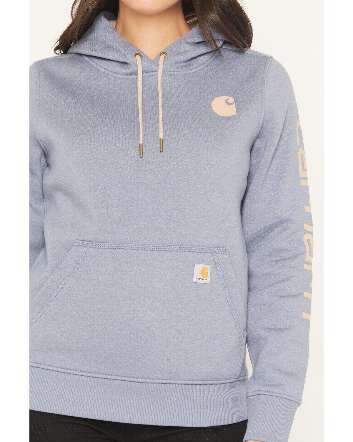 Image #3 - Carhartt Women's Relaxed Fit Midweight Logo Sleeve Graphic Hoodie, Navy, hi-res