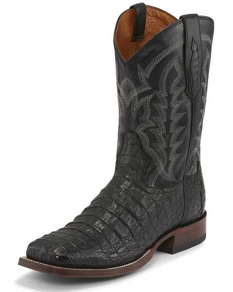 Tony Lama Men's Black Hornback Caiman Boots - Square Toe , Black, hi-res