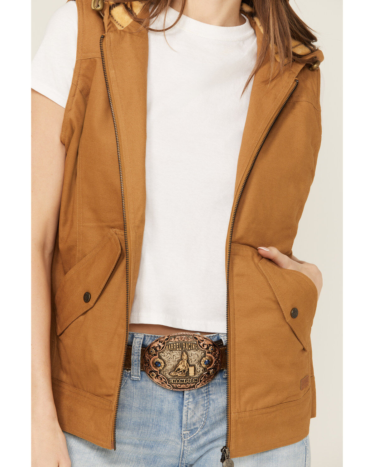 Image #3 - Outback Trading Co Women's Heidi Canvas Hooded Vest, Tan, hi-res