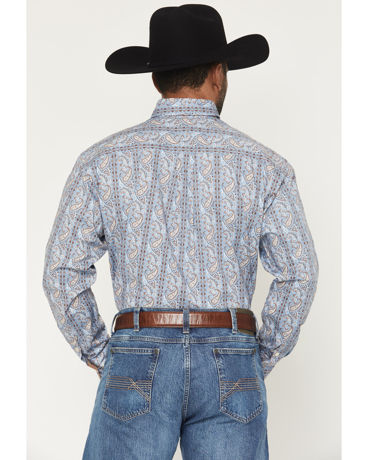 Image #4 - Panhandle Slim Men's Paisley Wallpaper Print Long Sleeve Button-Down Stretch Western Shirt, Blue, hi-res