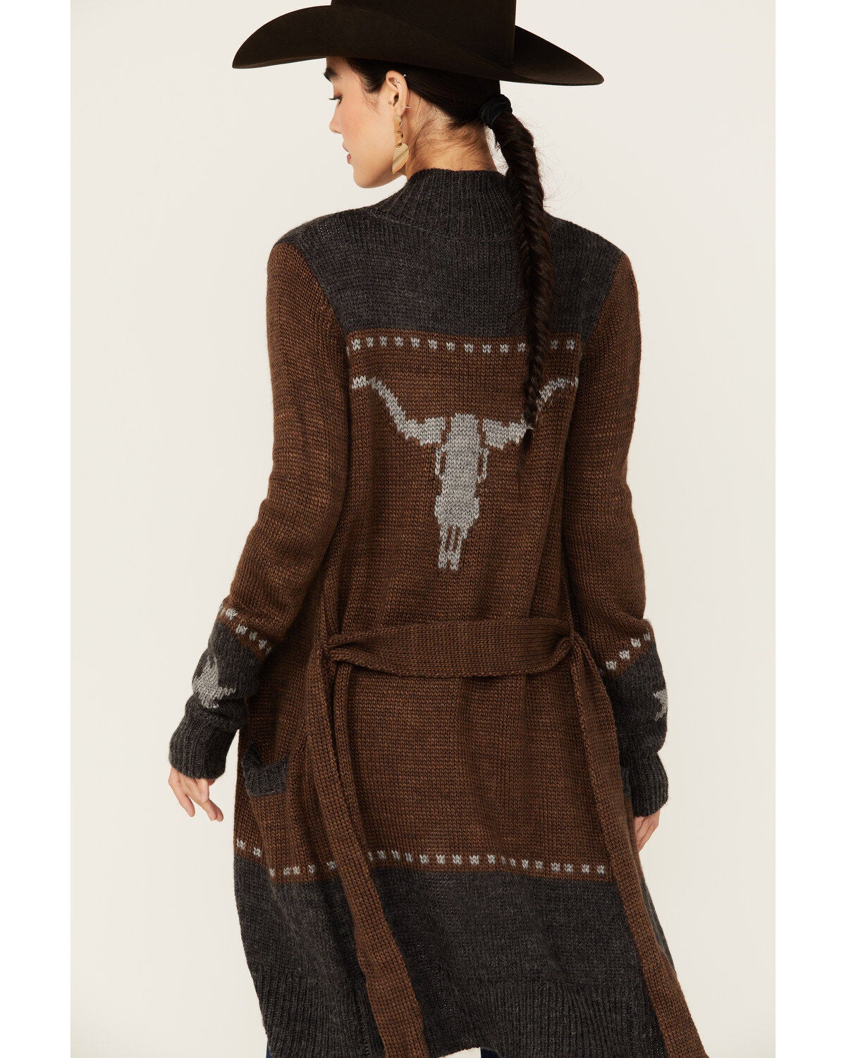 Stetson Women's Steer Head Cardigan, Dark Brown, hi-res