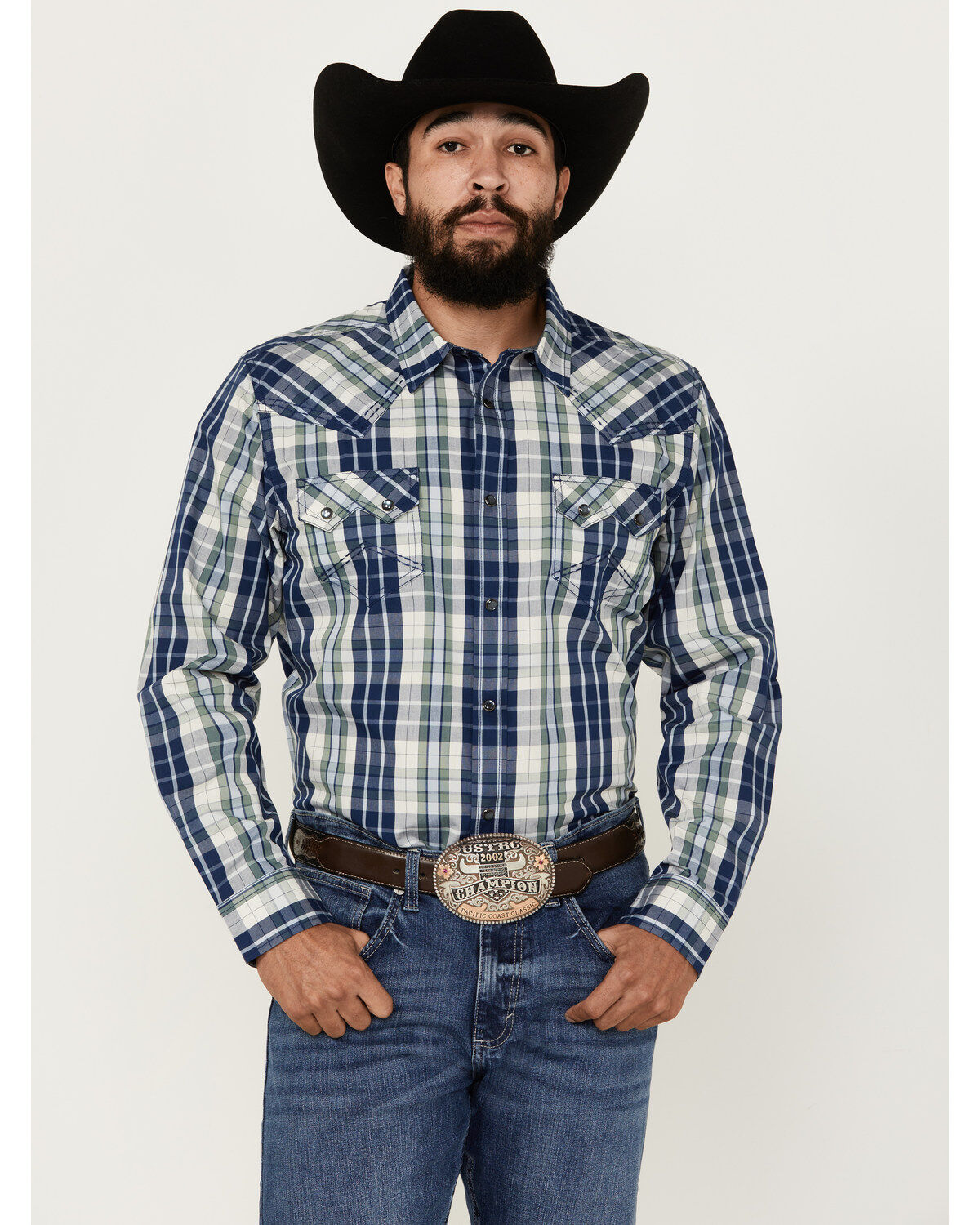 Image #1 - Cody James Men's Cole Plaid Print Long Sleeve Pearl Snap Western Shirt, Cream, hi-res