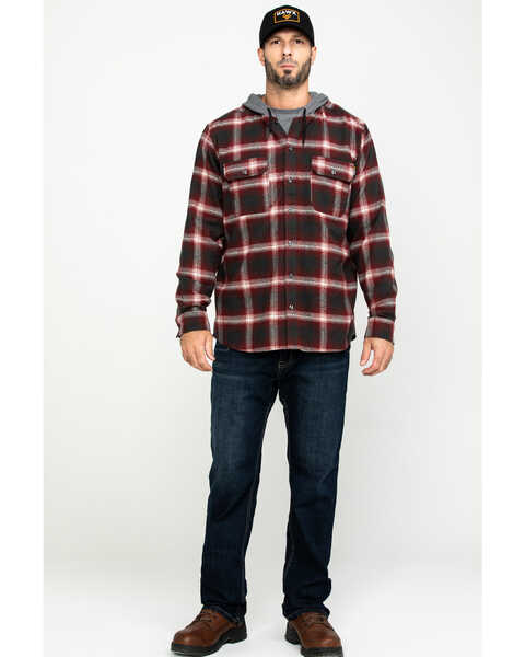 Image #6 - Hawx Men's Red Plaid Hooded Flannel Shirt Work Jacket - Tall , , hi-res