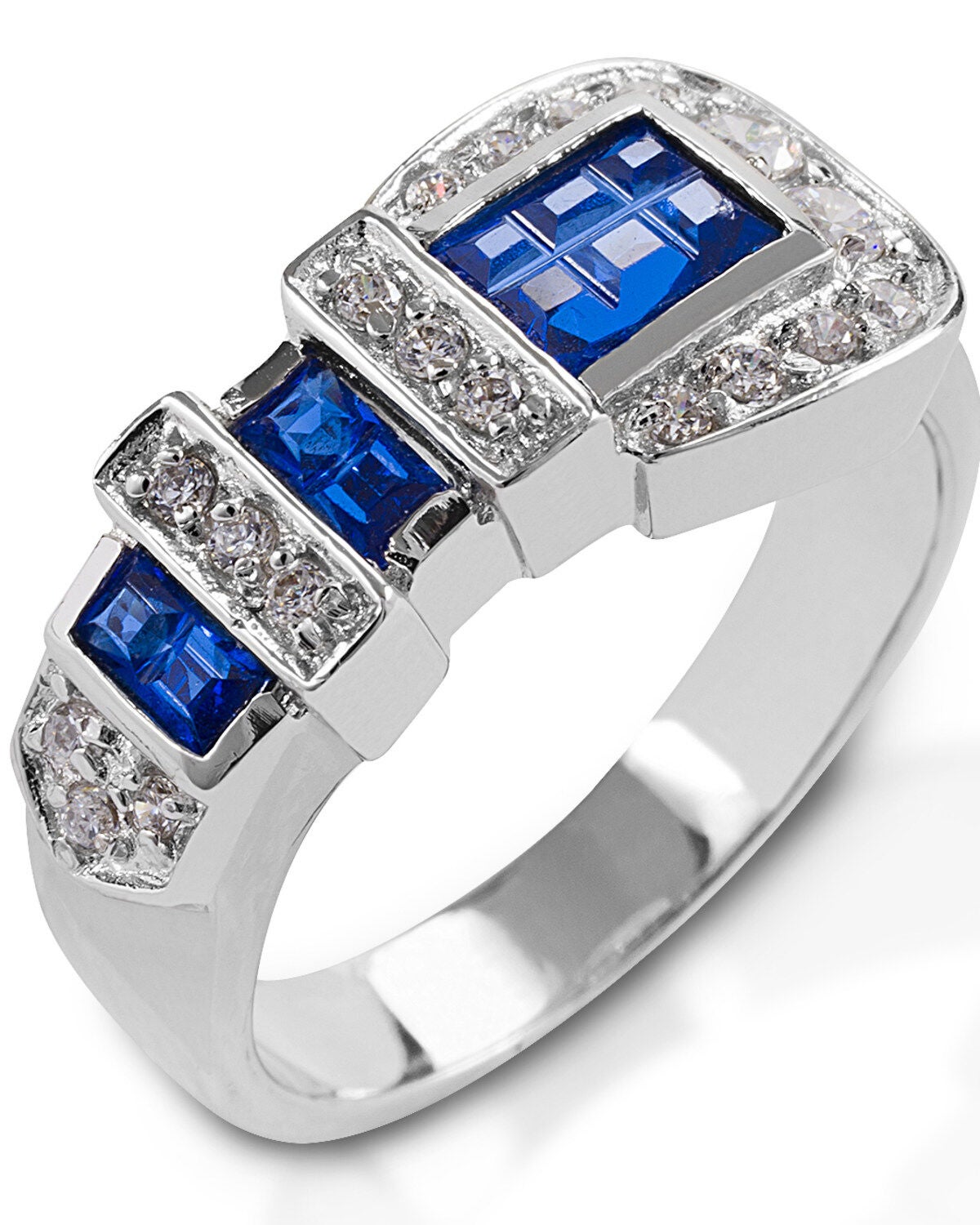 Kelly Herd Women's Blue Ranger Style Buckle Ring, Silver, hi-res