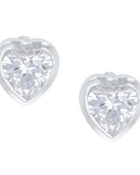 Montana Silversmiths Women's Tiny Heart Crystal Post Earrings, Silver, hi-res