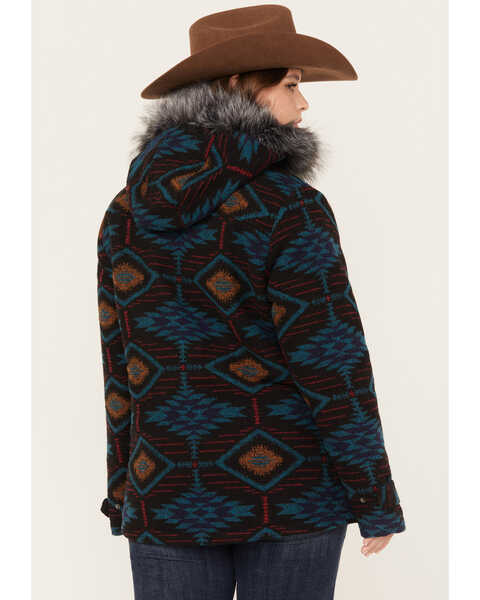 Image #4 - Outback Trading Co. Women's Southwestern Print Faux Fur Myra Coat - Plus, Teal, hi-res