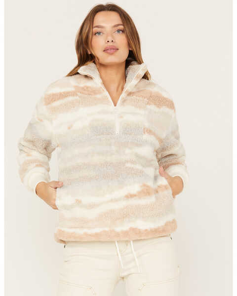 Cleo + Wolf Women's Jacquard 1/4 Zip Pullover , Sand, hi-res
