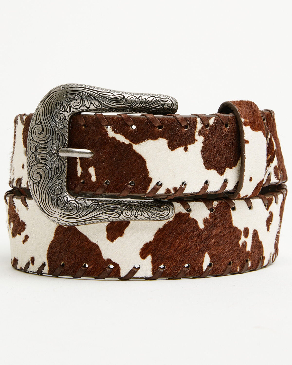 Shyanne Women's Hollyn Printed Hair-On Whipstitch Belt, Brown, hi-res