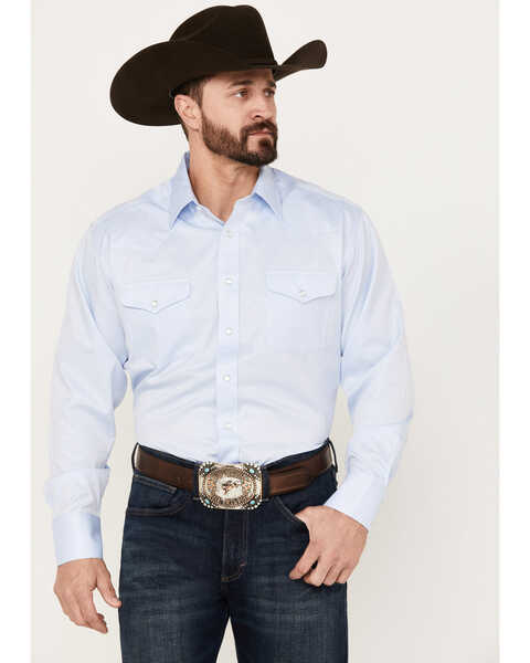 Panhandle Men's Dobby Long Sleeve Western Pearl Snap Shirt, White, hi-res