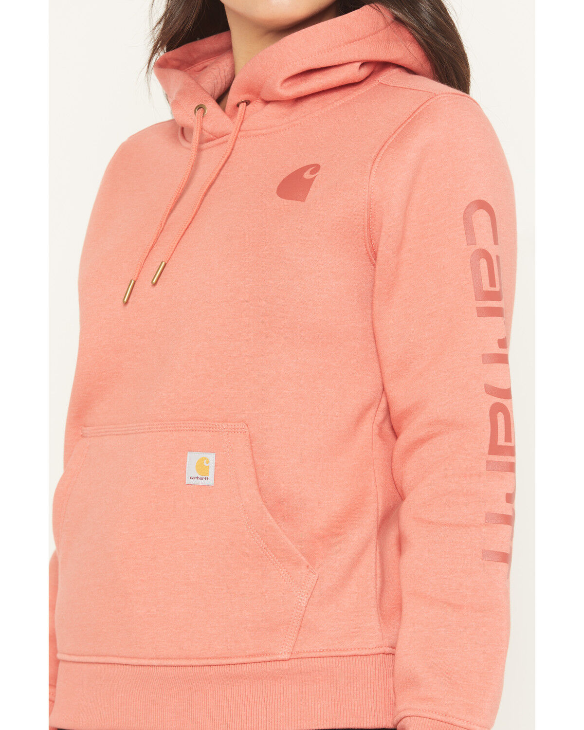 Image #3 - Carhartt Women's Relaxed Fit Midweight Logo Sleeve Graphic Hoodie, Light Pink, hi-res