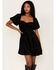 Beyond The Radar Women's Crushed Velvet Burnout Peasant Dress, Black, hi-res