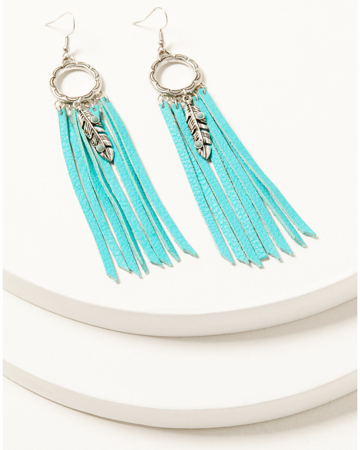 Image #2 - Idyllwind Women's Andora Leather Fringe Earrings, Turquoise, hi-res