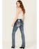 Image #1 - Miss Me Women's Medium Wash Geometric Braid Mid Rise 34" Bootcut Stretch Denim Jeans, Medium Wash, hi-res