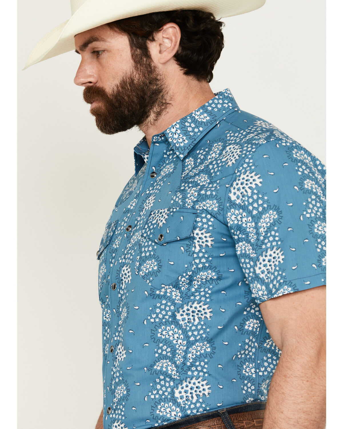 Image #2 - Gibson Men's Hayes Abstract Paisley Print Short Sleeve Snap Western Shirt, Light Blue, hi-res