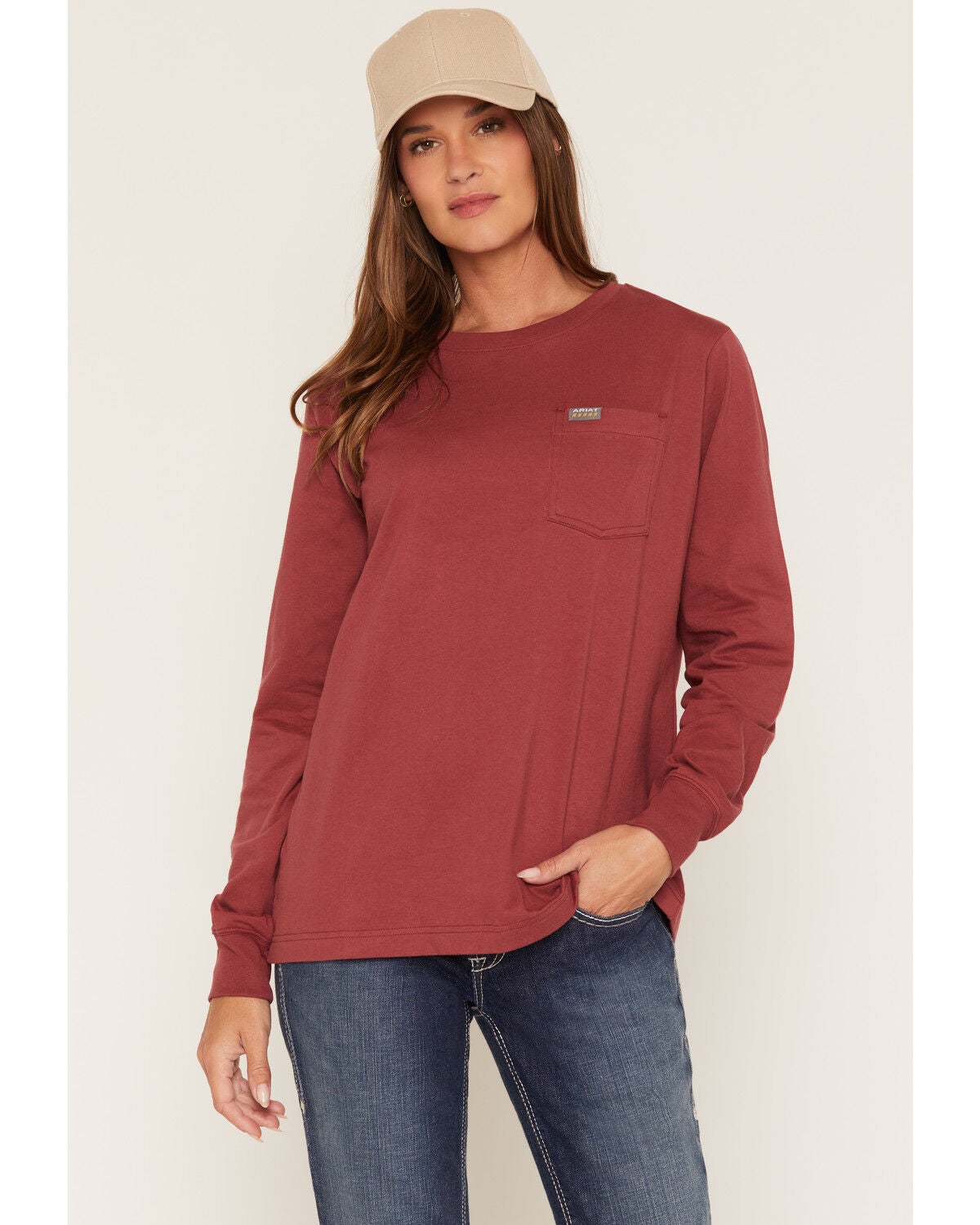 Image #2 - Ariat Women's Rebar Cotton Strong&trade; Vintage Mother Long Sleeve Graphic Work Tee, Red, hi-res