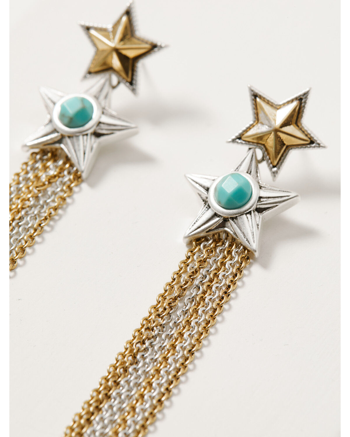 Image #2 - Lainey Wilson Women's Bell Bottom Star Chain Fringe Earrings, Silver, hi-res
