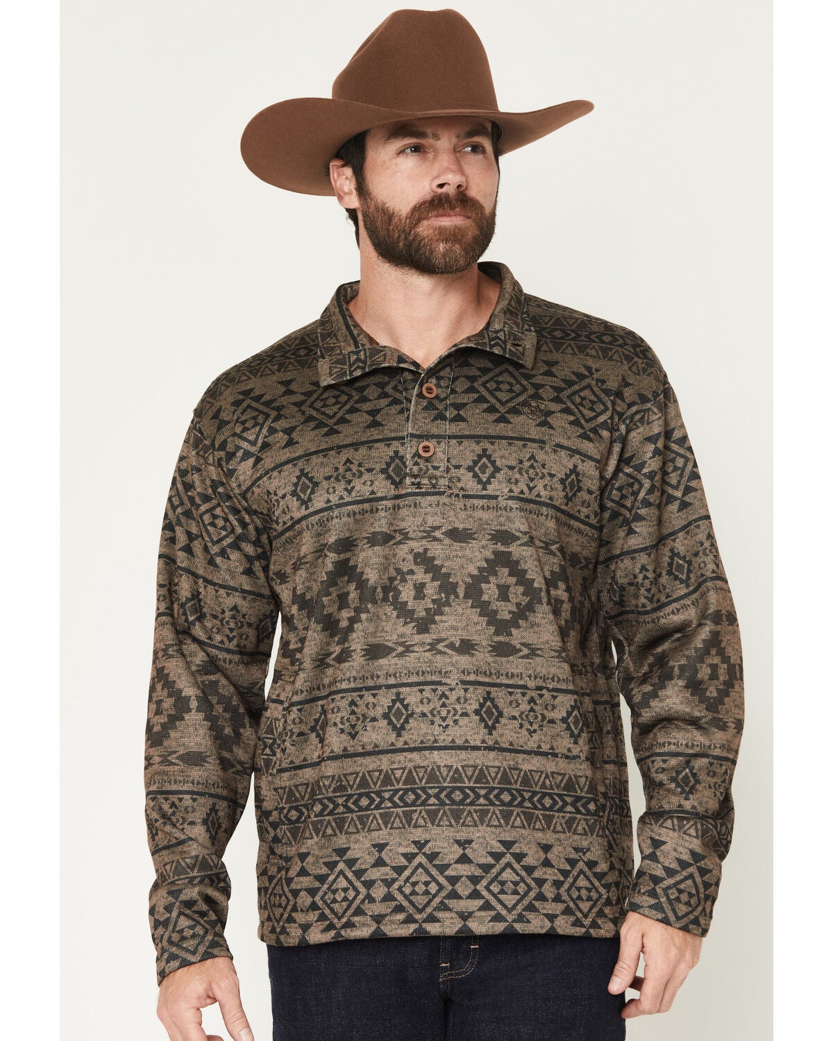 Ariat Men's Caldwell 1/4 Button-Down Pullover Sweater, Brown, hi-res