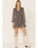 Mittoshop Women's Ditsy Long Sleeve Chiffon Ruffle Wrap Mini Dress, Black, hi-res