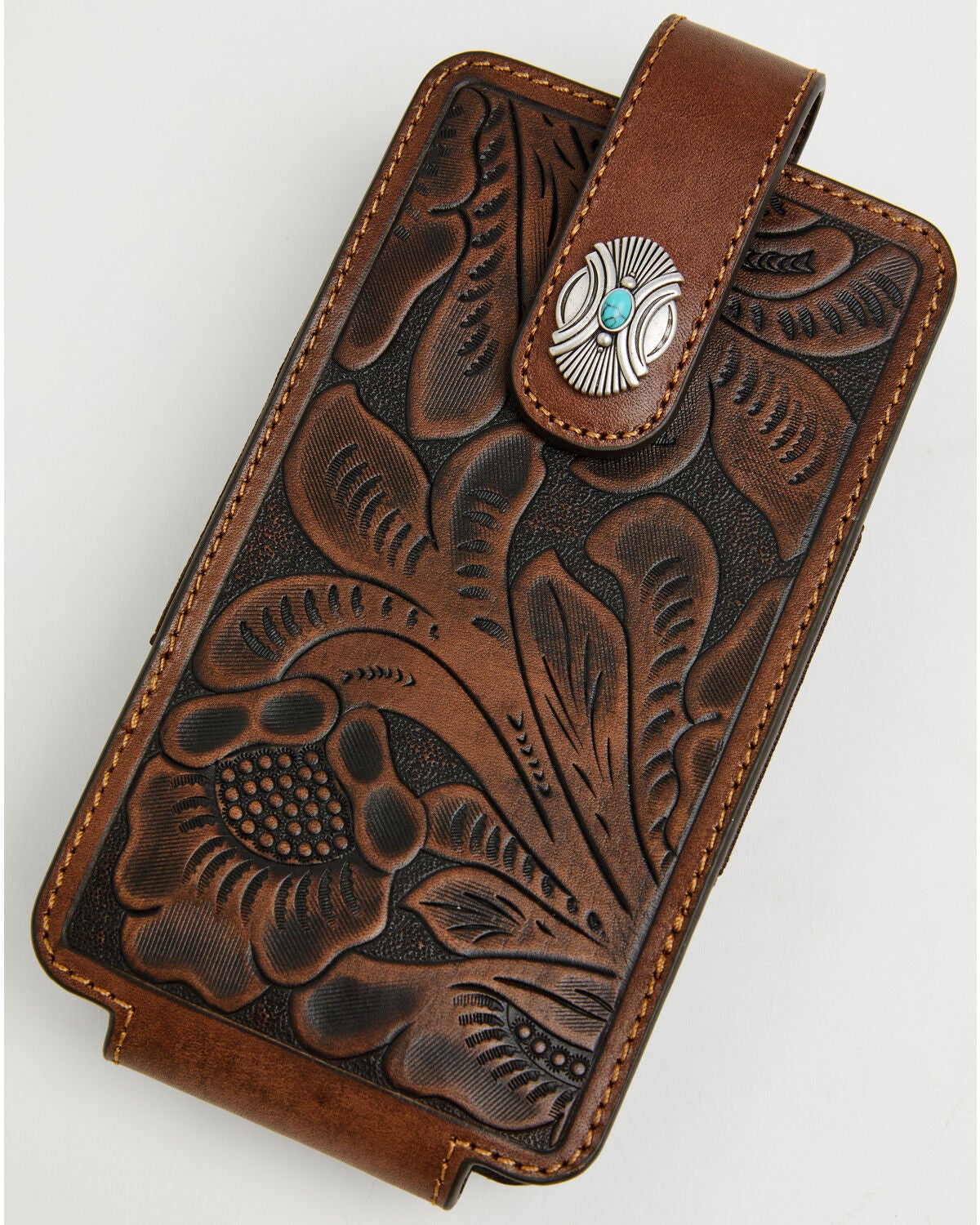 Cody James Men's Prescott Tooled Leather Concho Cell Phone Case, Brown, hi-res