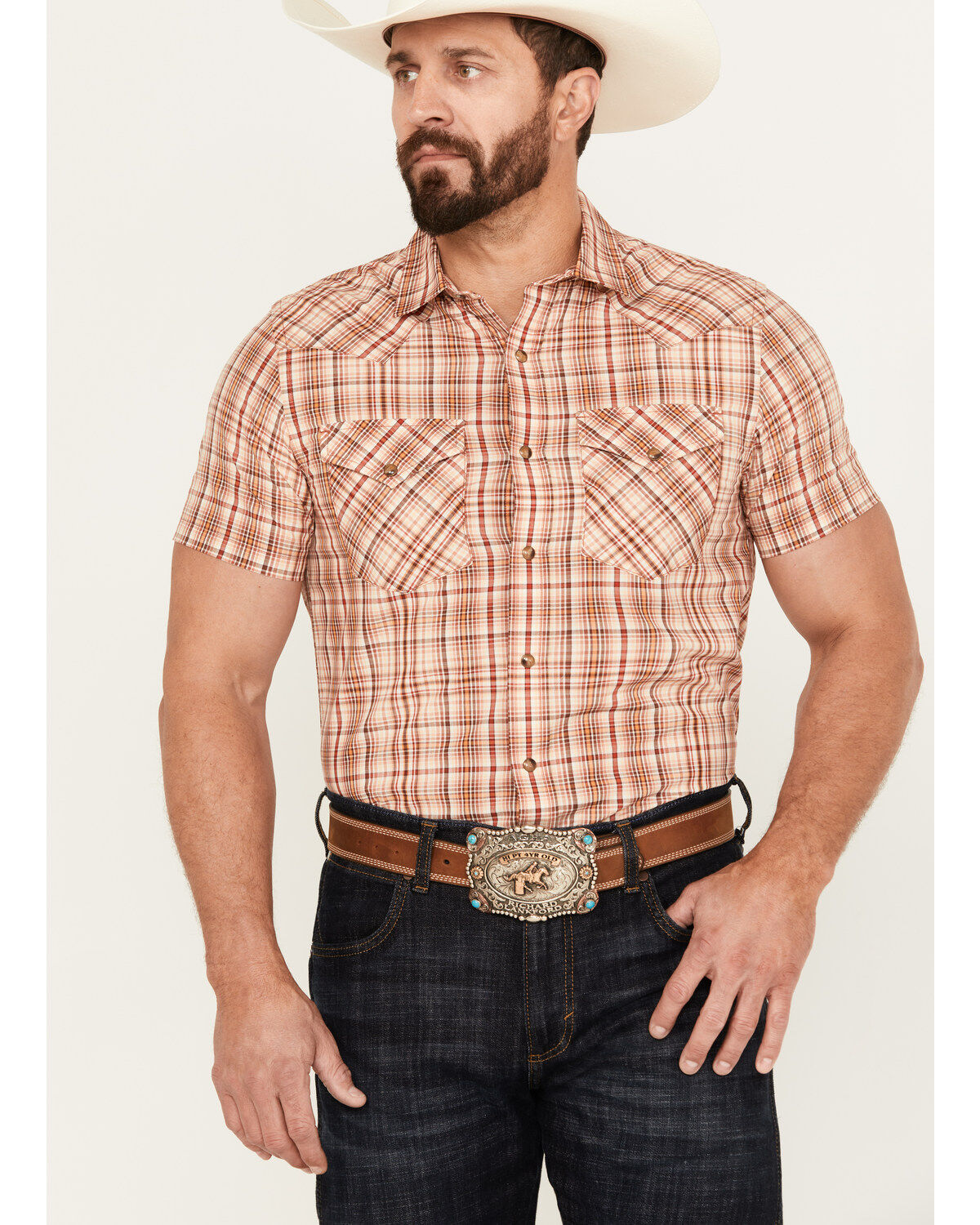 Image #1 - Pendleton Men's Frontier Plaid Print Short Sleeve Snap Western Shirt, , hi-res