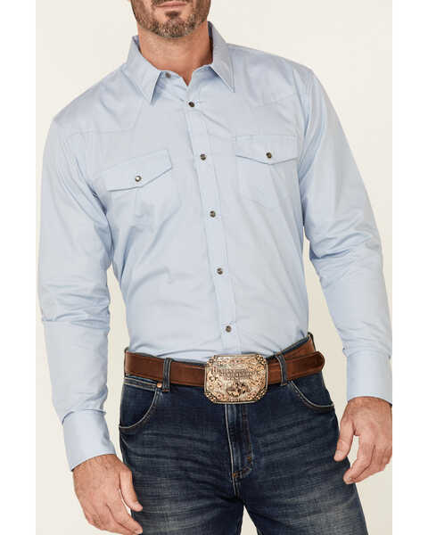 Image #3 - Gibson Men's Basic Solid Long Sleeve Pearl Snap Western Shirt , Light Blue, hi-res