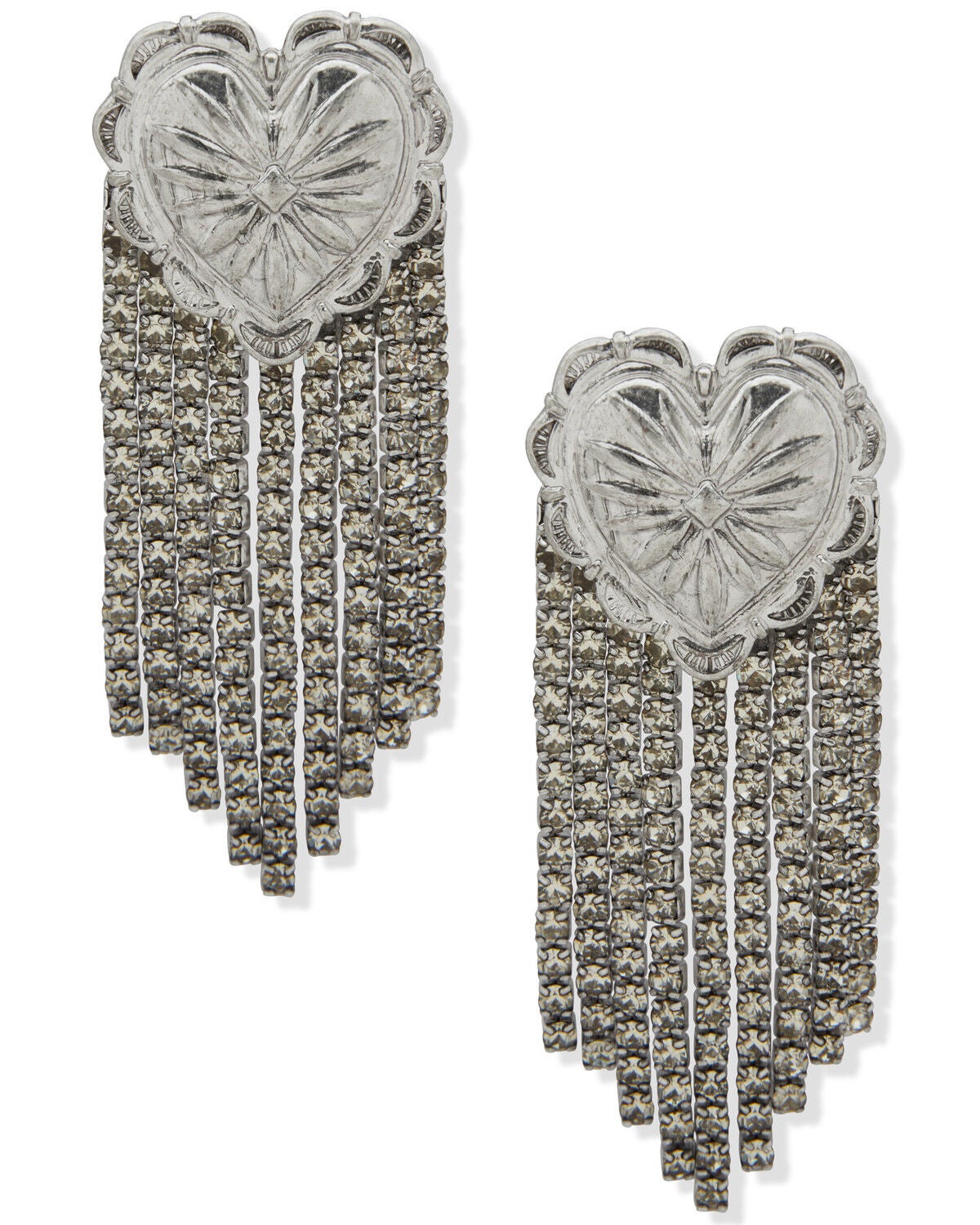 Image #1 - Lainey Wilson Women's Heart Concho Fringe Earrings, Silver, hi-res
