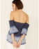 Image #4 - Temped Women's Border Print Smocked Off Shoulder Short Sleeve Top, Navy, hi-res