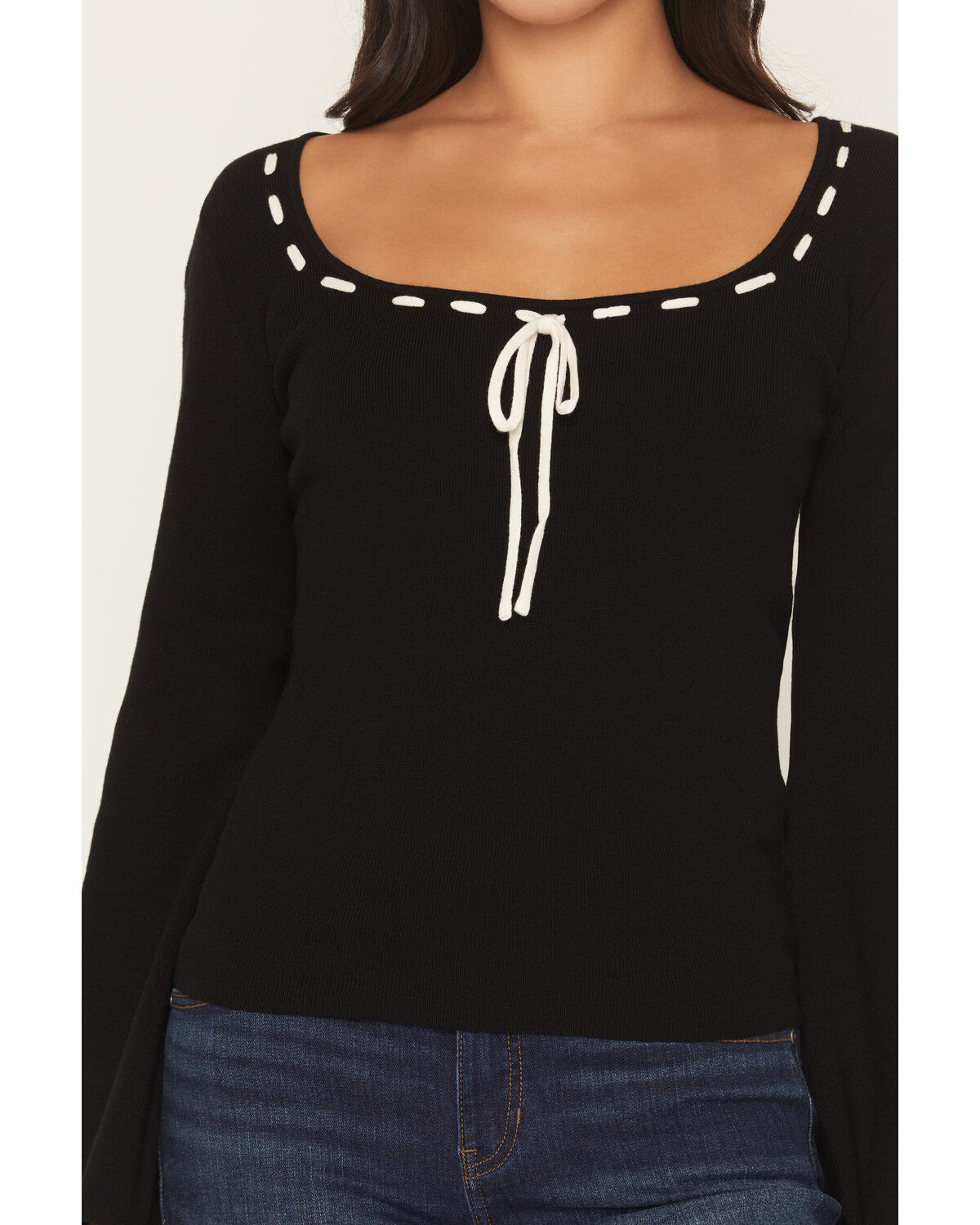 Image #3 - Originality Women's Solid Flared Long Sleeve Sweater, Black, hi-res
