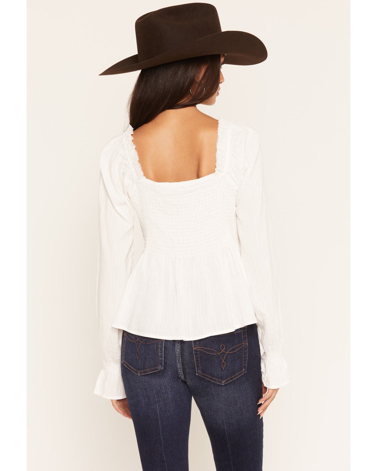 Image #4 - Wonderwest Women's Long Sleeve Lace Trim Button-Front Top, Ivory, hi-res