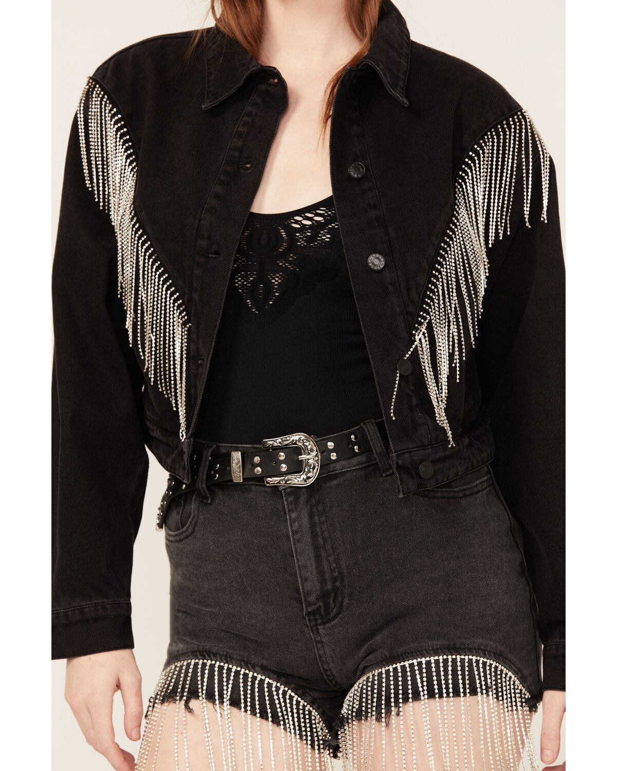 Image #3 - Blue B Women's Fringe Cropped Denim Jacket, , hi-res