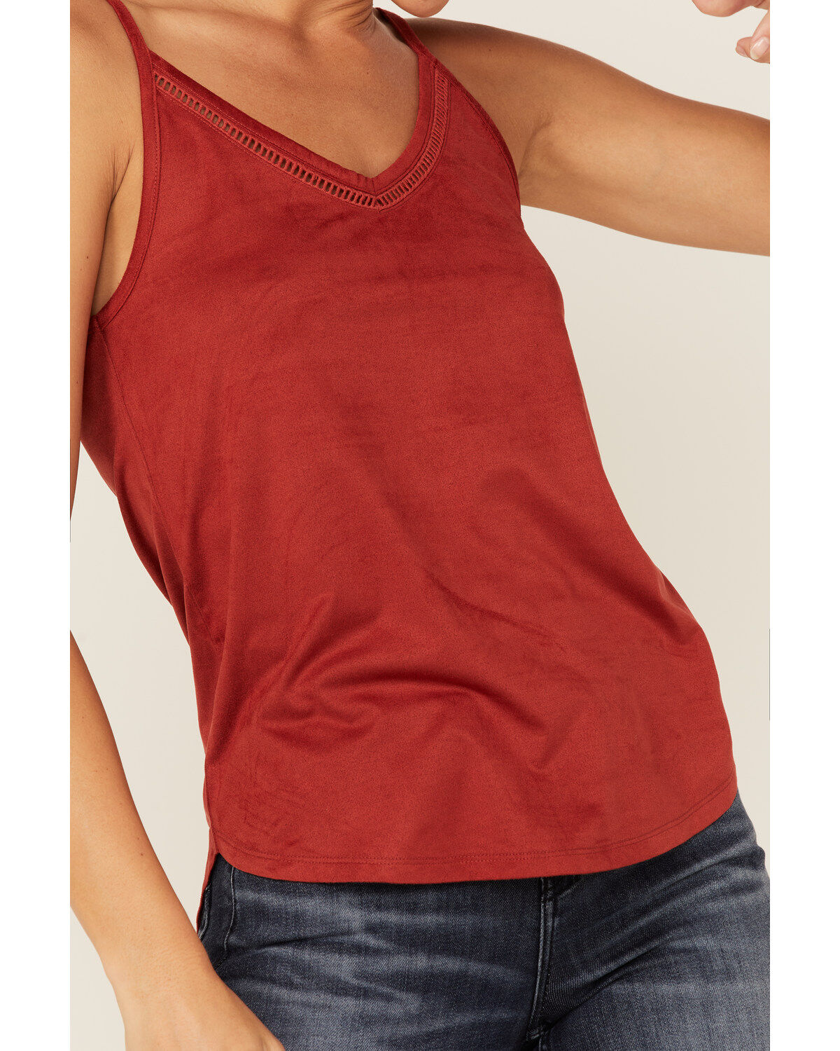 Image #3 - Shyanne Women's Bosh Red Faux Suede Latter Trim Cami, , hi-res