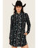 Image #1 - Panhandle Women's Concho Print Long Sleeve Snap Western Mini Dress, Black, hi-res