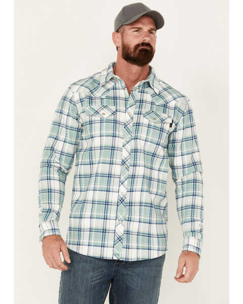 Cody James Men's FR Midweight Plaid Print Long Sleeve Pearl Snap Work Shirt , Blue, hi-res