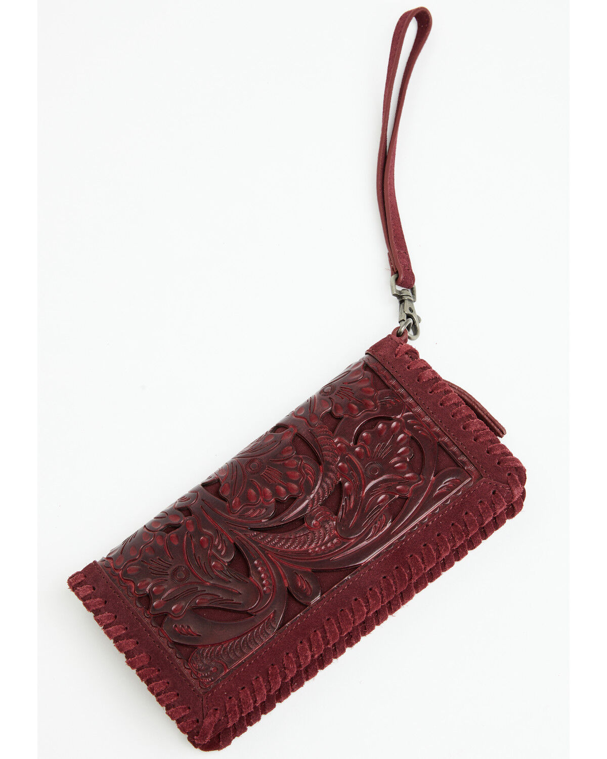 Image #3 - Shyanne Women's Naya Floral Tooled Whipstitch Wristlet Wallet, Cherry, hi-res