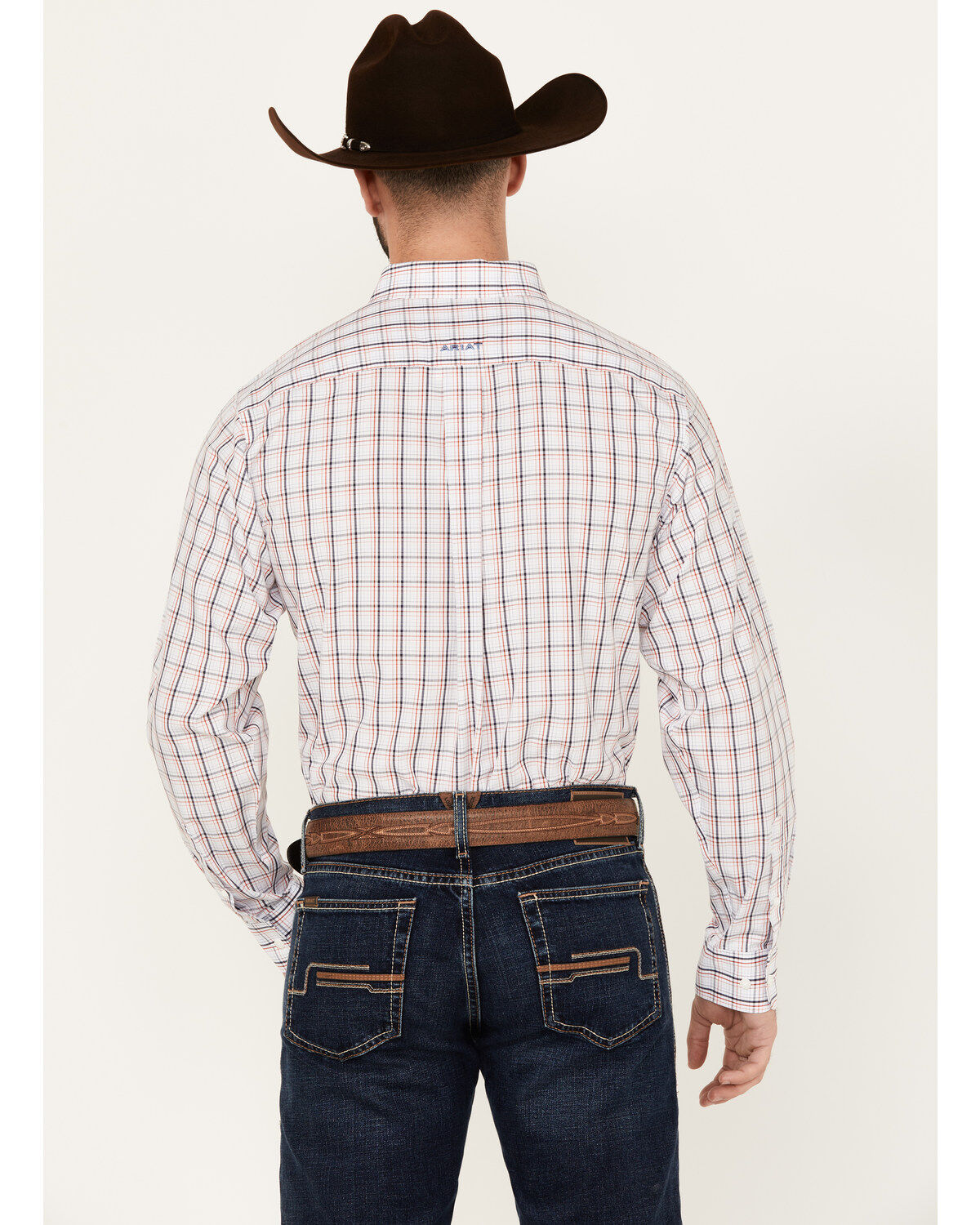 Image #4 - Ariat Men's Weston Windowpane Plaid Print Long Sleeve Button-Down Western Shirt, White, hi-res