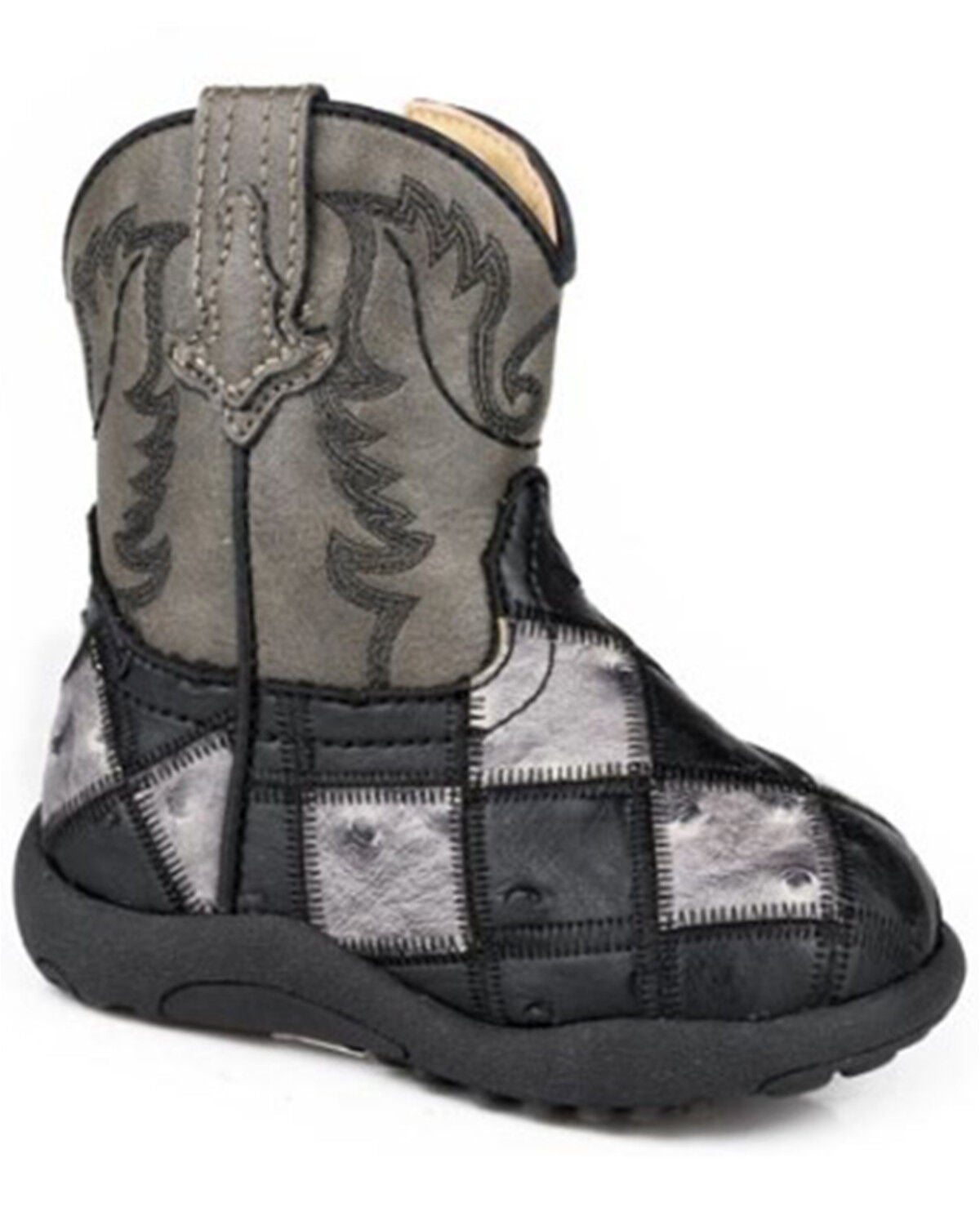Roper Infant Boys' Bird Blocks Western Boots - Round Toe, Black, hi-res